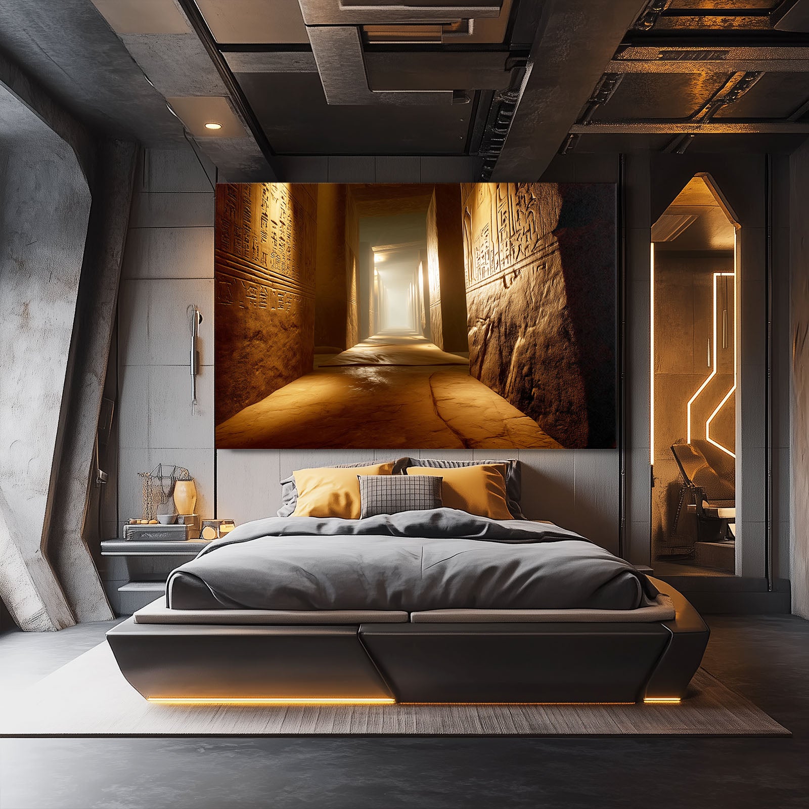 Golden Temple Hallway Egyptian Canvas – styled in a furnished interior
