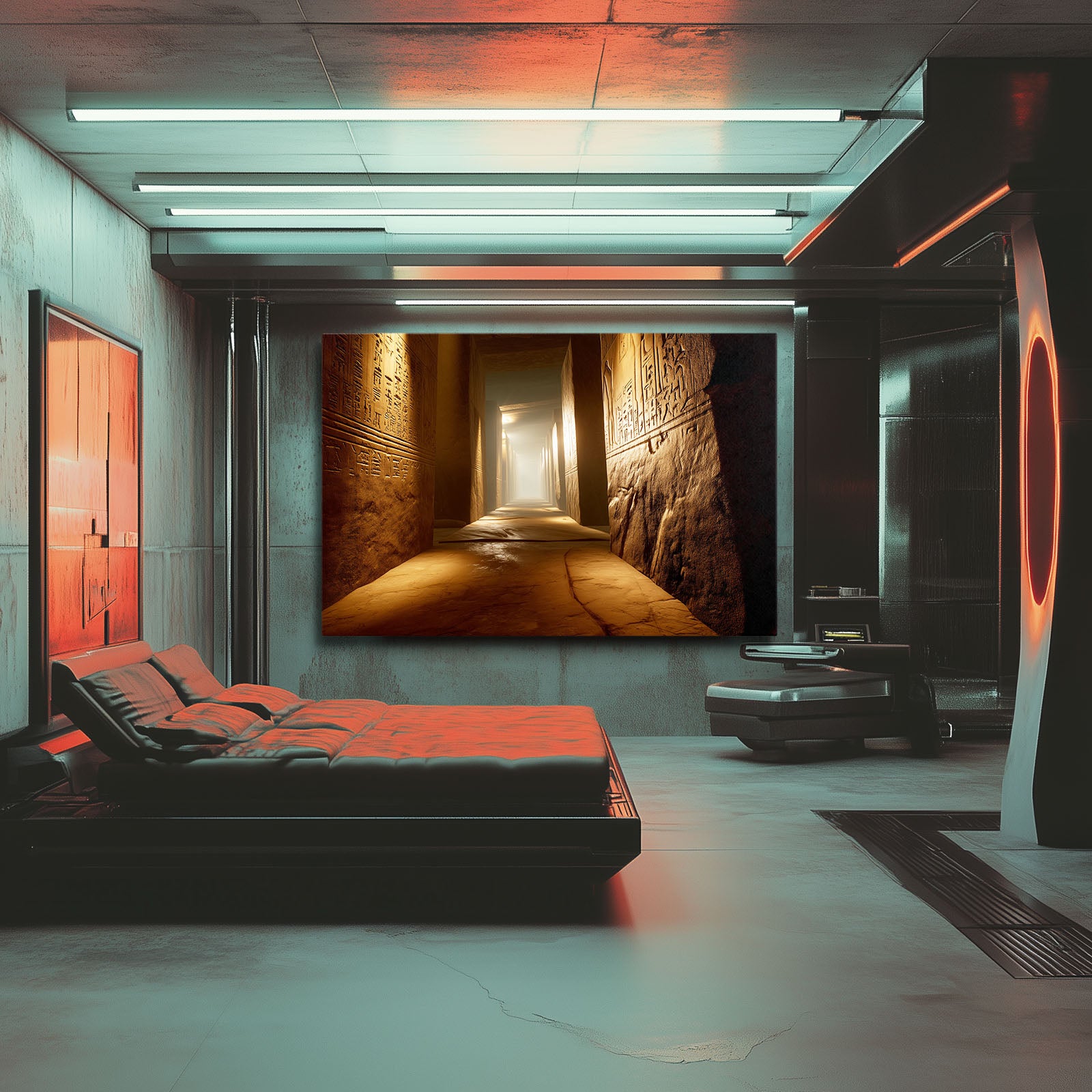 Golden Temple Hallway Egyptian Canvas – styled in a furnished interior