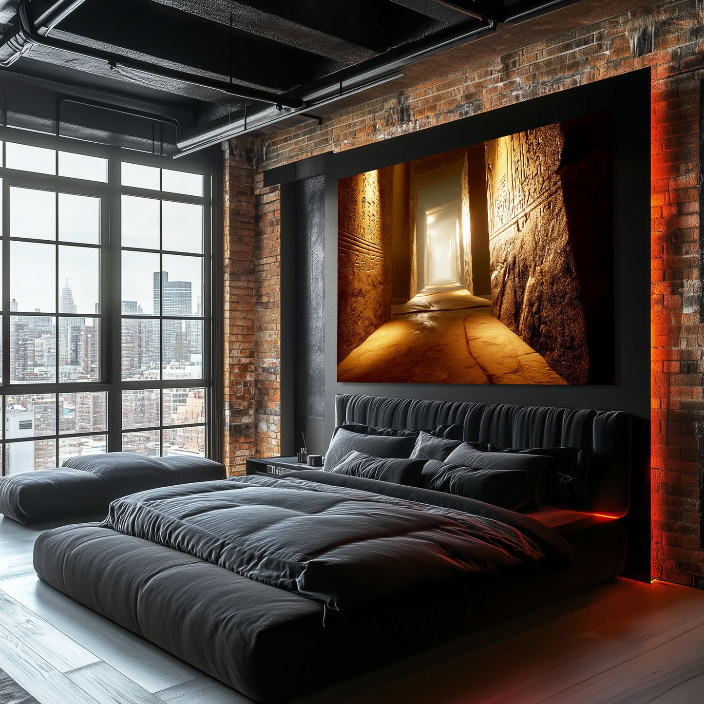 Golden Temple Hallway Egyptian Canvas – styled in a furnished interior