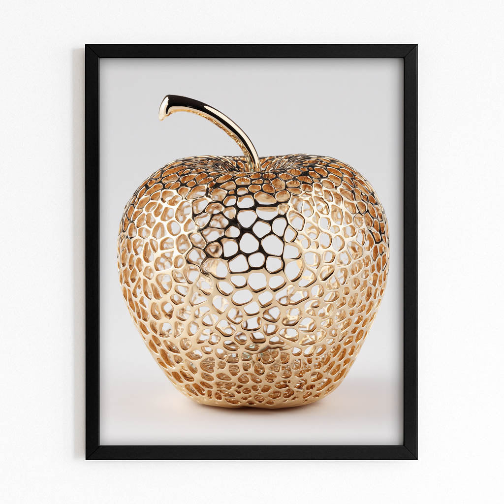 Golden Textured Fruit Canvas Art – with Premium Black frame on white background