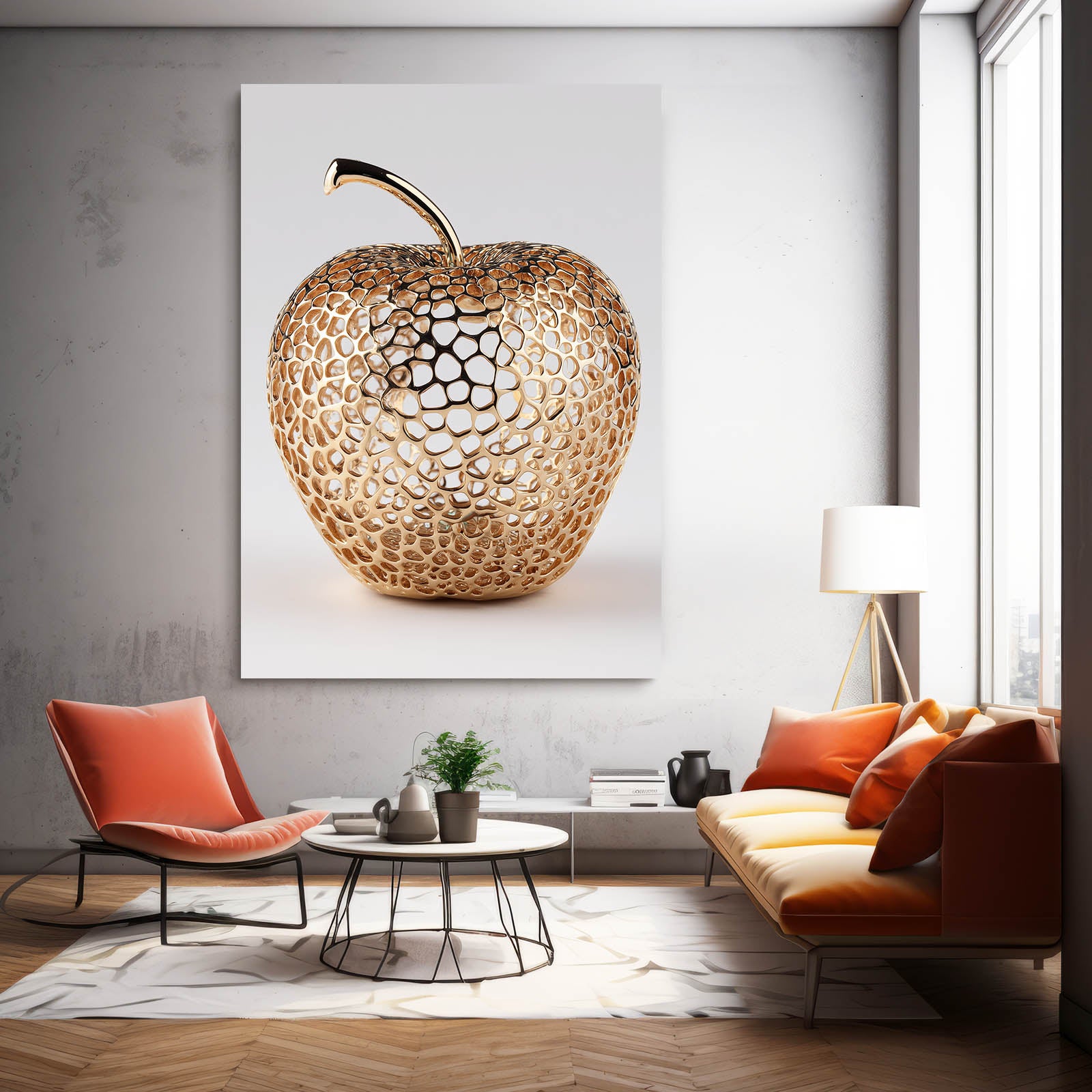 Golden Textured Fruit Canvas Art – styled in a furnished interior