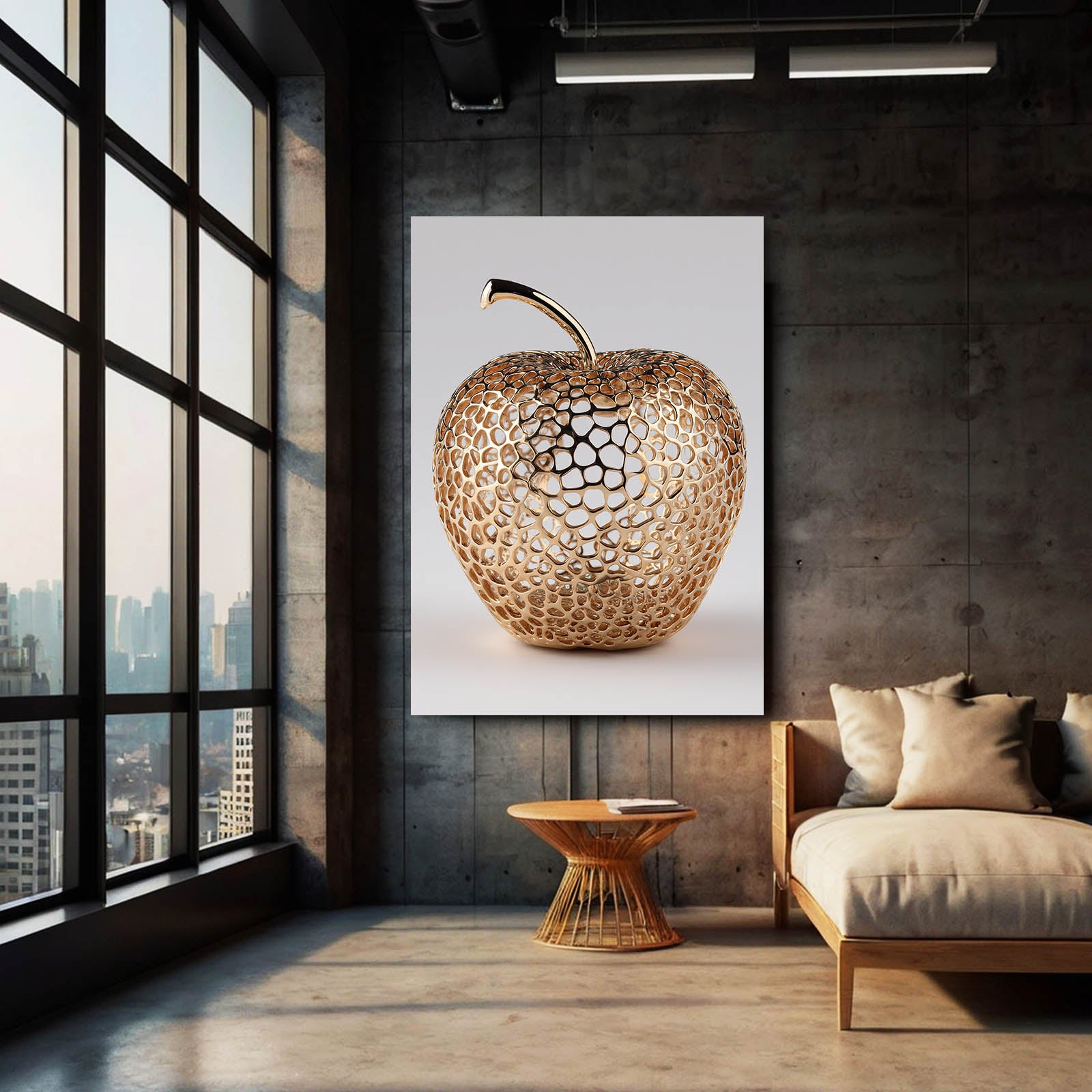 Golden Textured Fruit Canvas Art – styled in a furnished interior