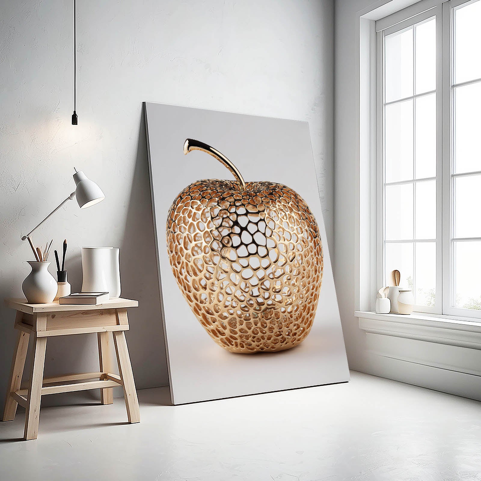 Golden Textured Fruit Canvas Art – styled in a furnished interior