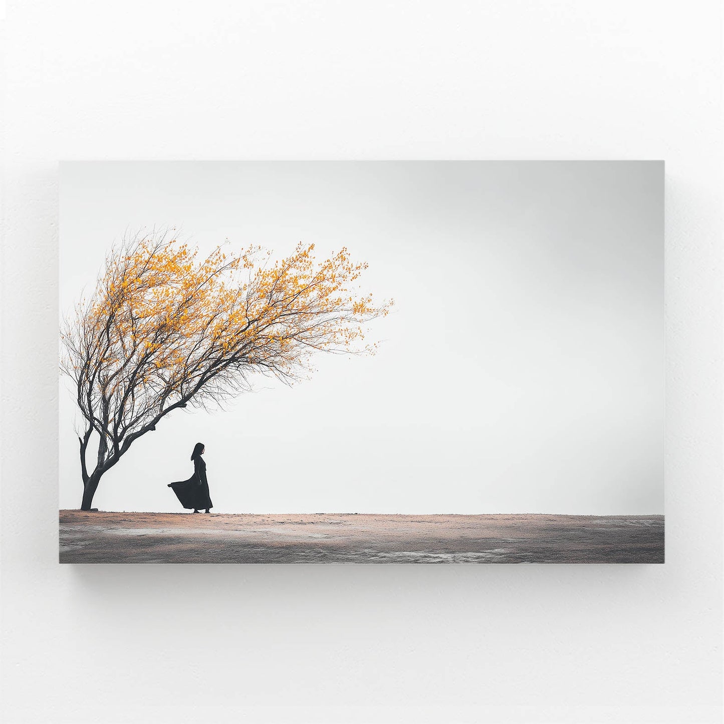 Golden Tree Nature Photography – golden windswept tree with a tiny seated figure