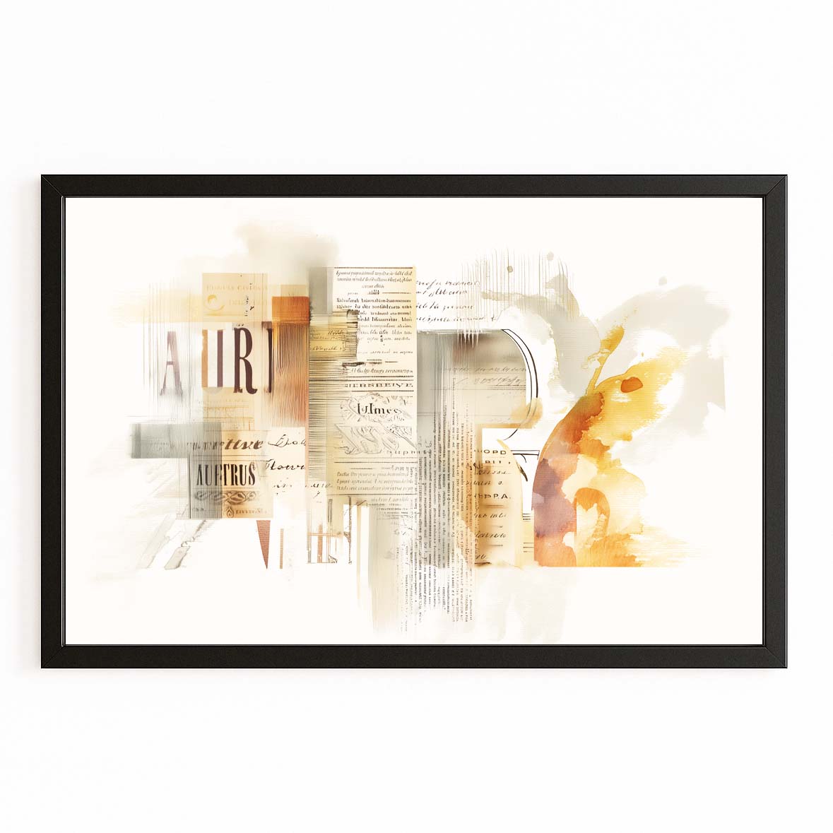 Golden Watercolor Abstract Farmhouse Canvas Art – with Premium Black frame on white background