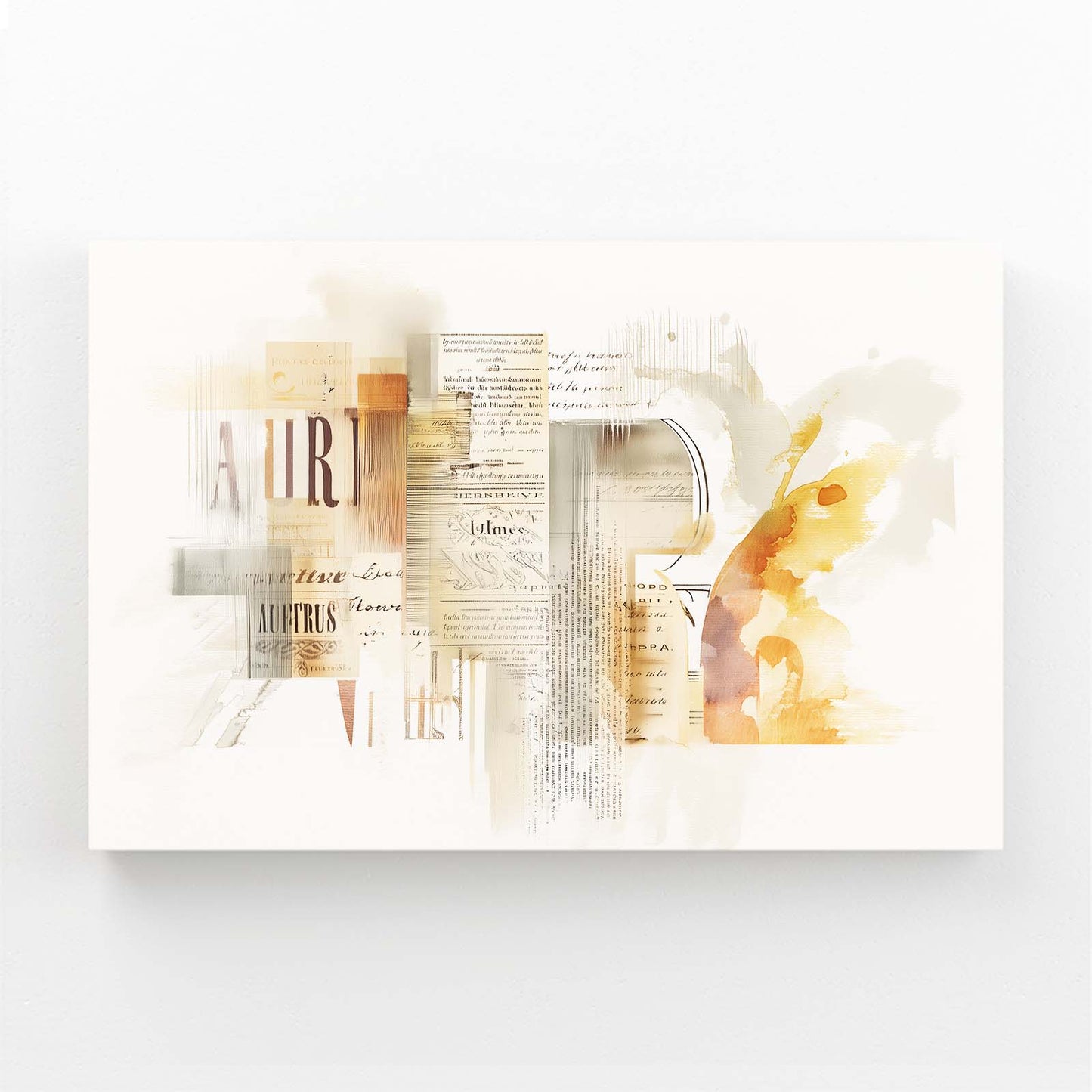 Golden Watercolor Abstract Farmhouse Canvas Art – angled canvas view on white background