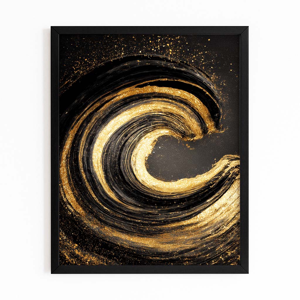 Golden Wave Spiral Canvas – with Premium Black frame on white background
