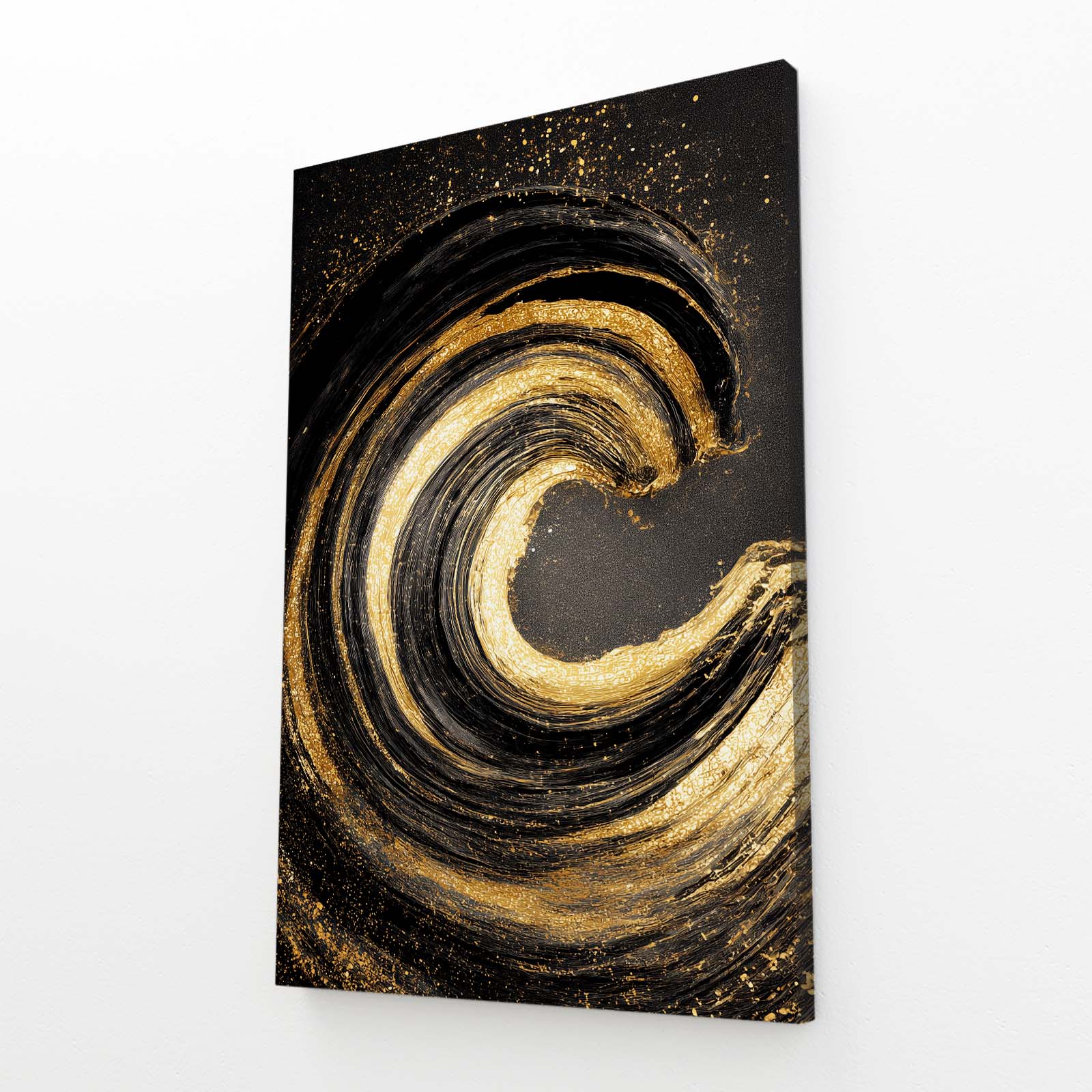 Golden Wave Spiral Canvas – angled canvas view on white background