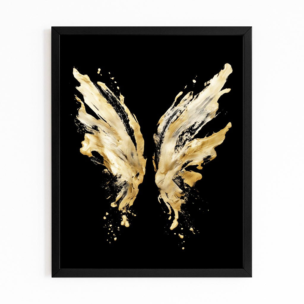 Golden Wing Splash Canvas – with Premium Black frame on white background