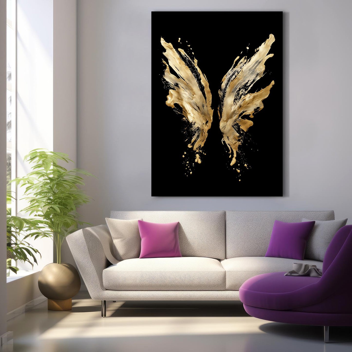Golden Wing Splash Canvas – styled in a furnished interior