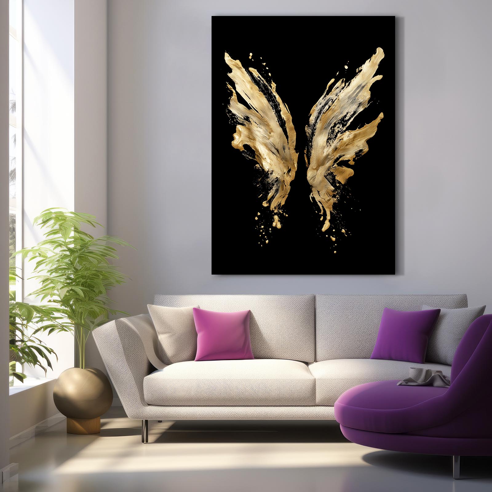 Golden Wing Splash Canvas – styled in a furnished interior