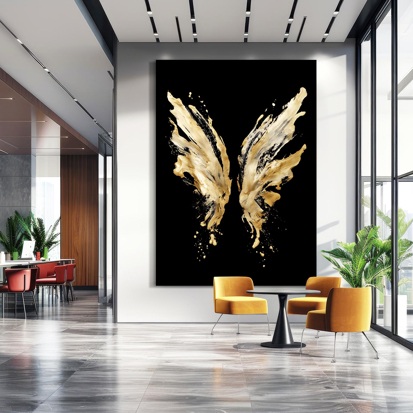 Golden Wing Splash Canvas – styled in a furnished interior
