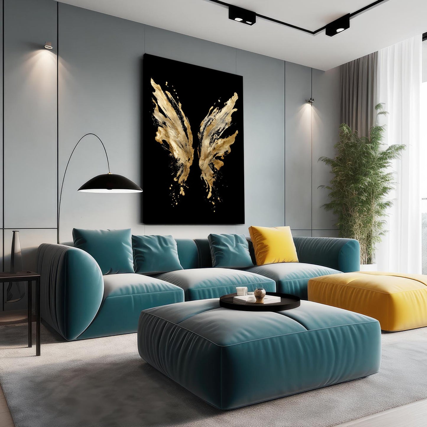 Golden Wing Splash Canvas – styled in a furnished interior