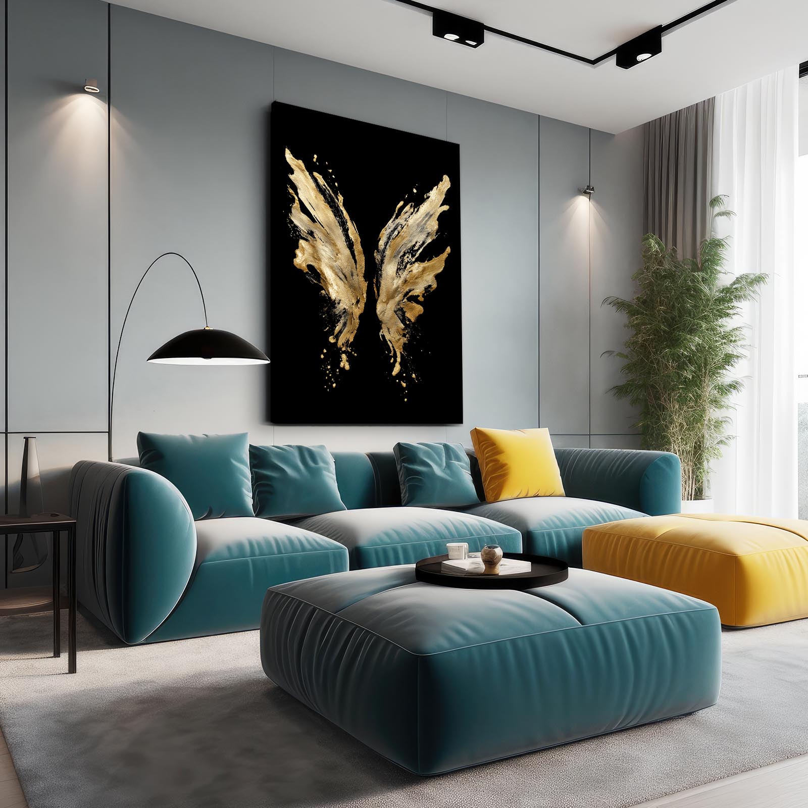Golden Wing Splash Canvas – styled in a furnished interior