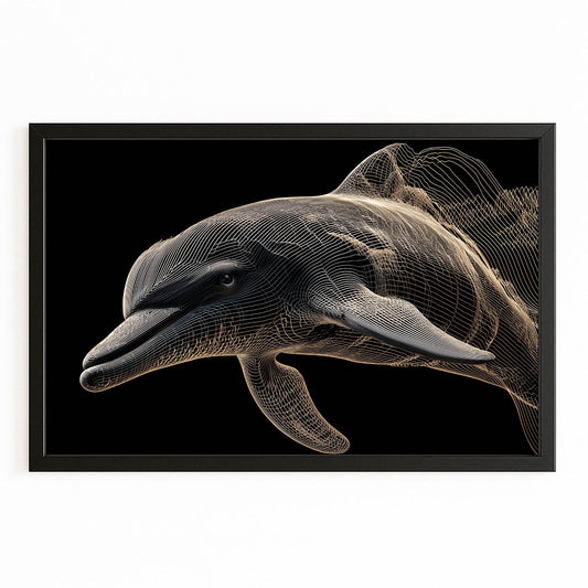 Golden Wire Dolphin Wall Art – canvas print on white background