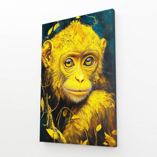 Golden Yellow Fur Monkey Canvas Art – angled canvas view on white background