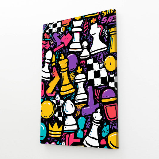 Graffiti Doodle Board Chess Art – angled canvas view on white background