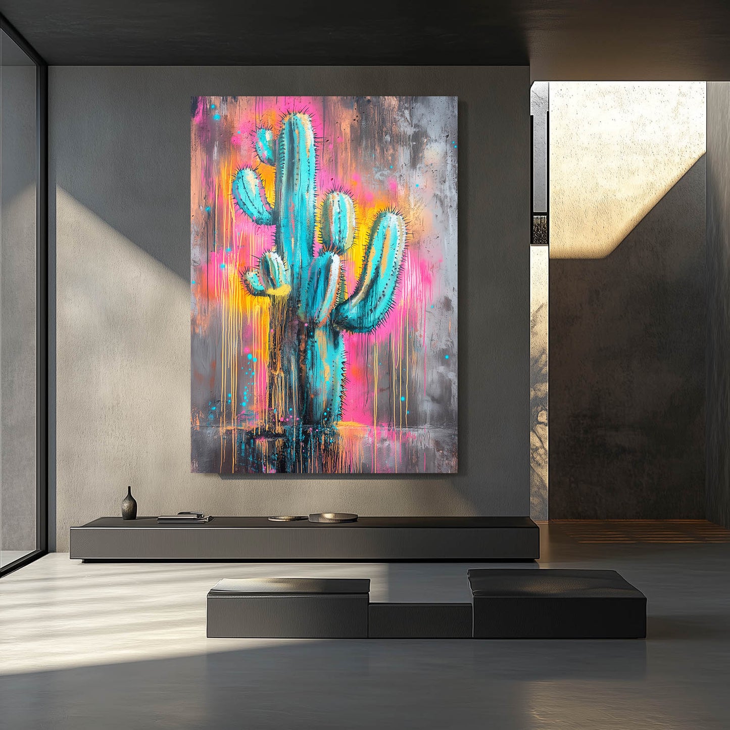 Graffiti Drip Wall Cactus Wall Decor – styled in a furnished interior