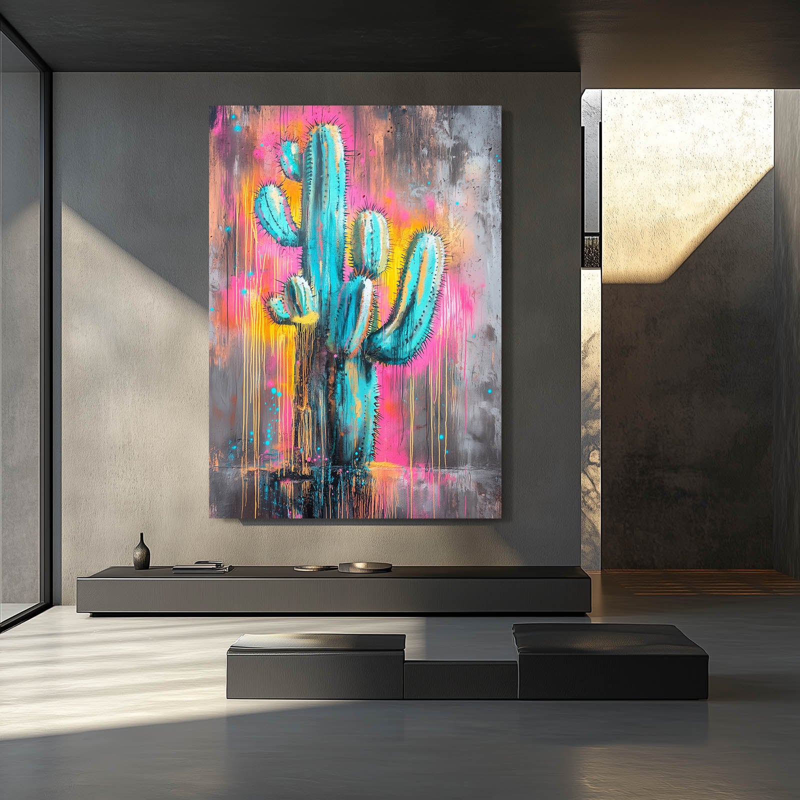 Graffiti Drip Wall Cactus Wall Decor – styled in a furnished interior