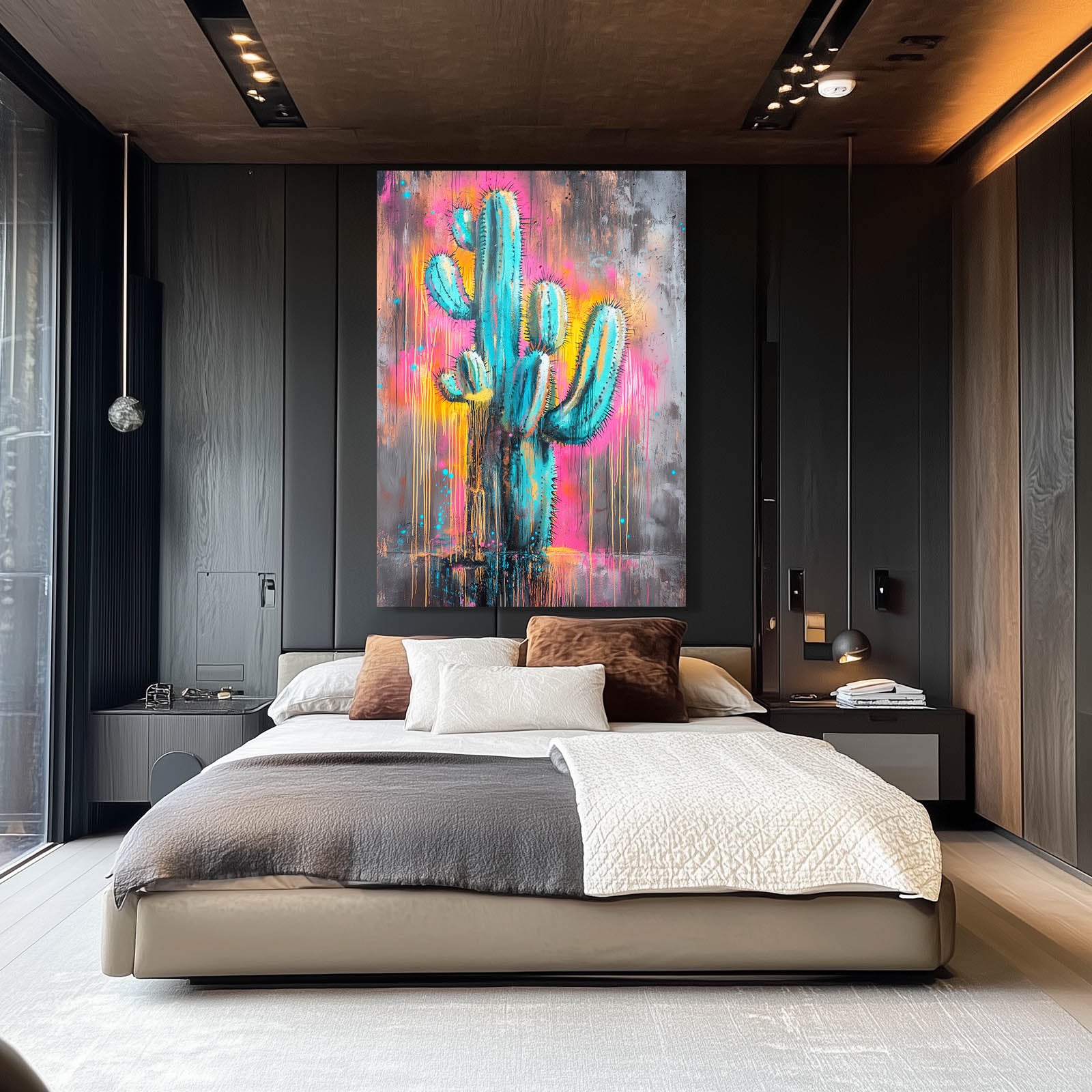 Graffiti Drip Wall Cactus Wall Decor – styled in a furnished interior