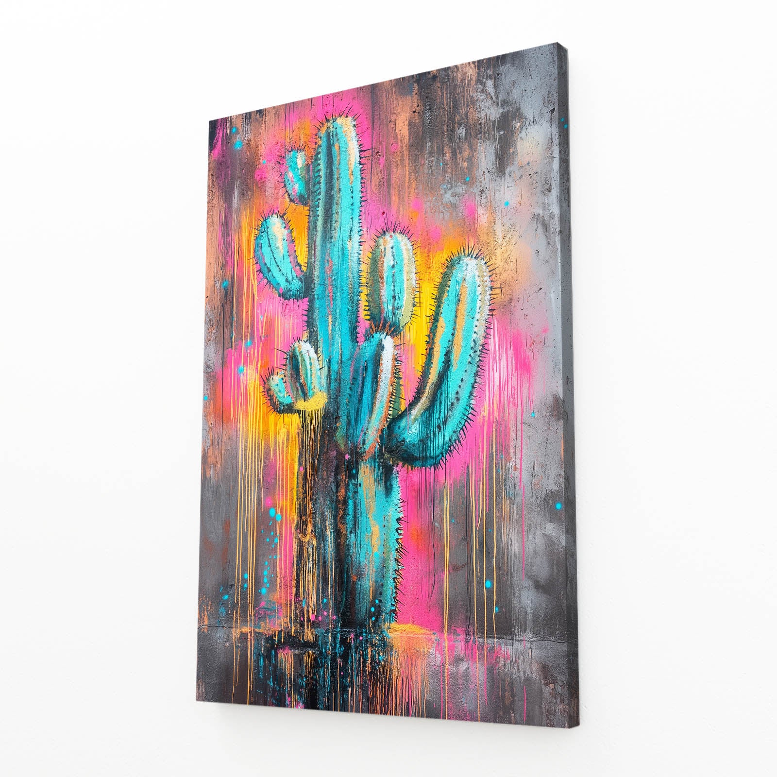 Graffiti Drip Wall Cactus Wall Decor – angled canvas view on white background