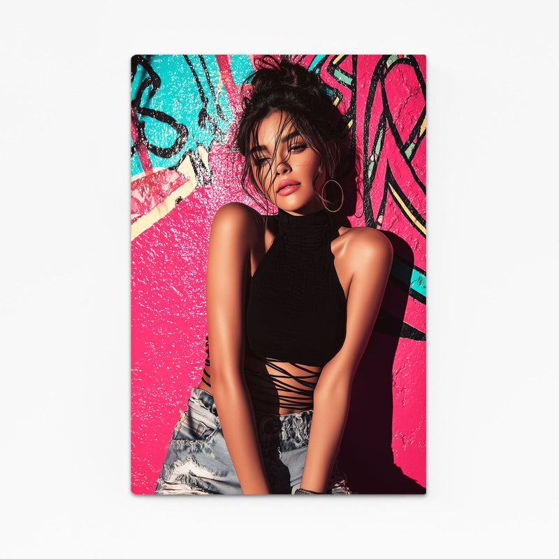 Graffiti Glam Photography Prints – fashion pose against hot-pink graffiti wall