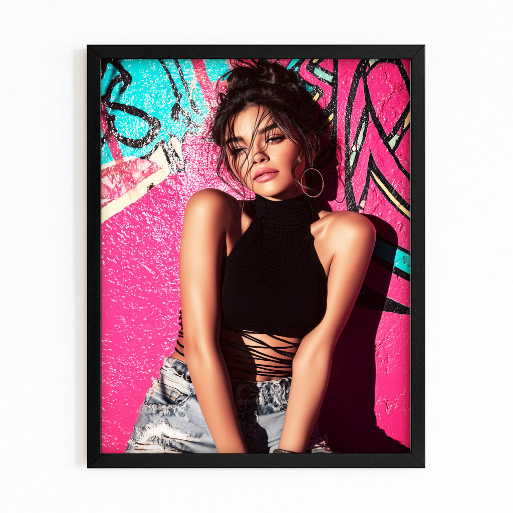 Graffiti Glam Photography Prints — photography canvas print, with Premium Black frame on white background