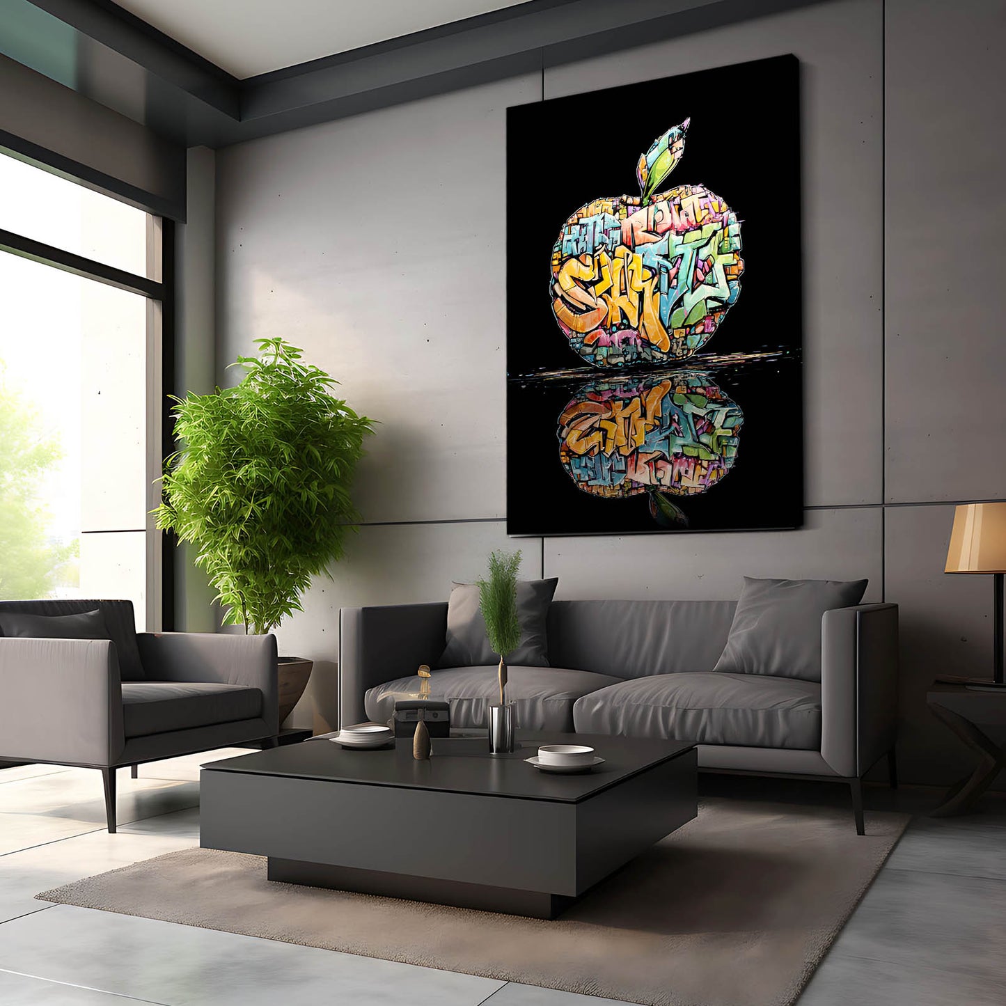 Graffiti Street Apple Wall Art – styled in a furnished interior