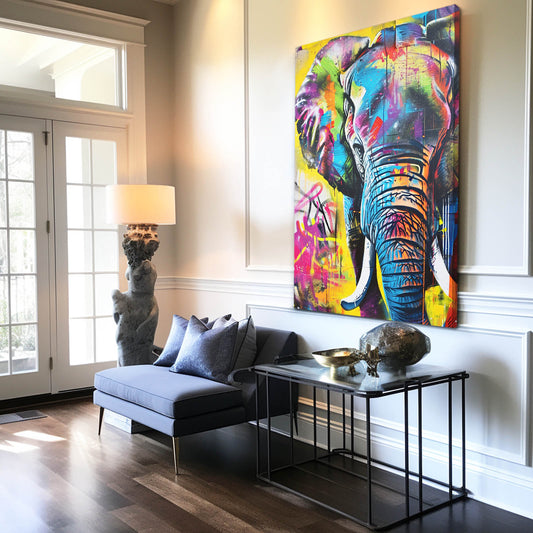 Graffiti Style Elephant Art — graffiti canvas print in blue tones, view 3