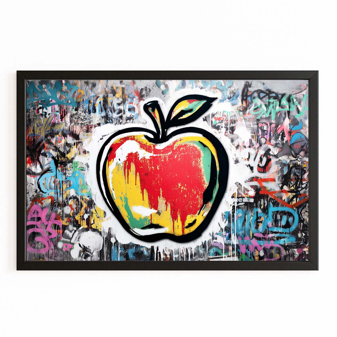 Graffiti Urban Wall Apple Wall Art – with Premium Black frame on white background