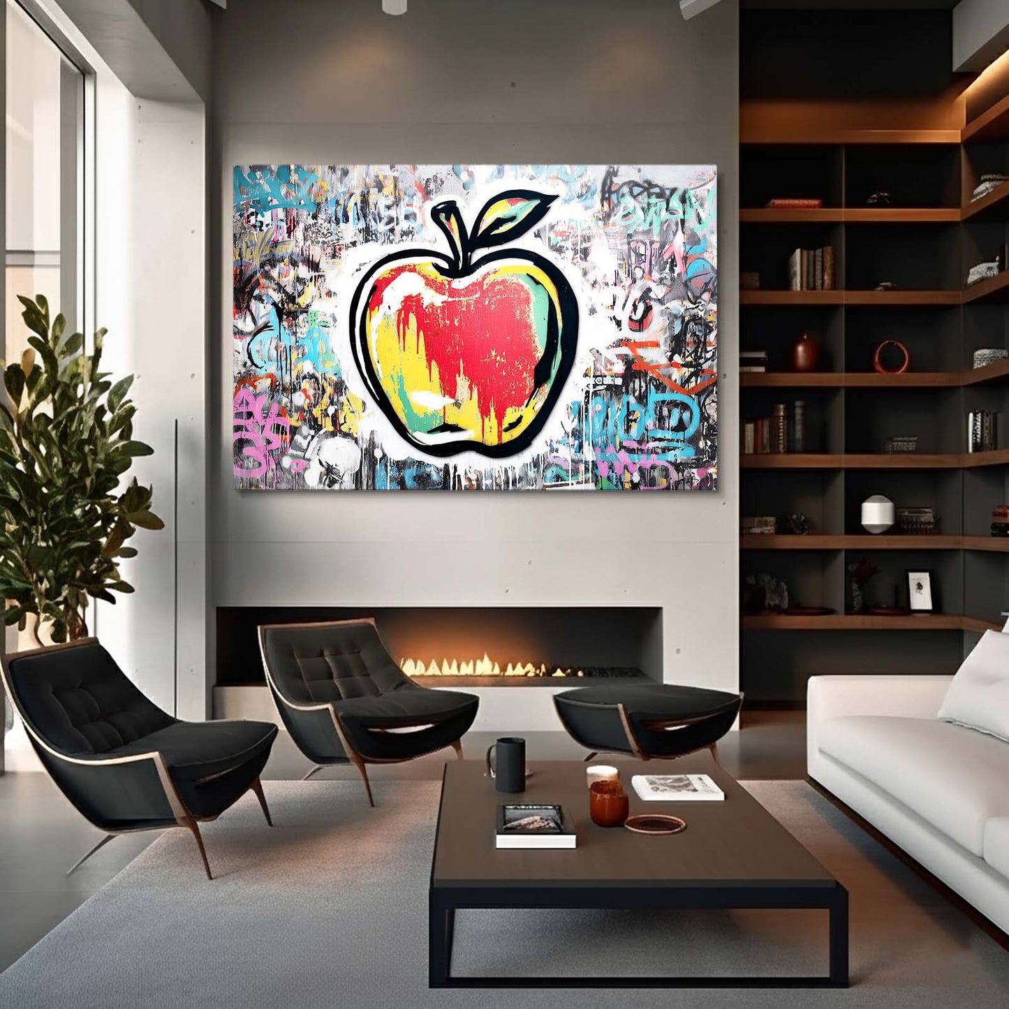 Graffiti Urban Wall Apple Wall Art – styled in a furnished interior