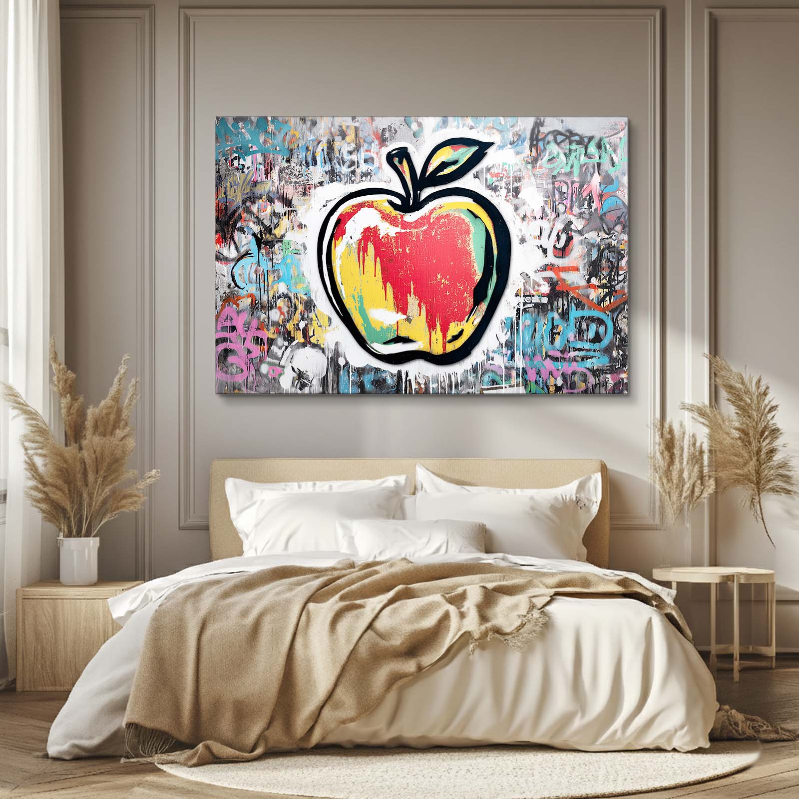 Graffiti Urban Wall Apple Wall Art – styled in a furnished interior