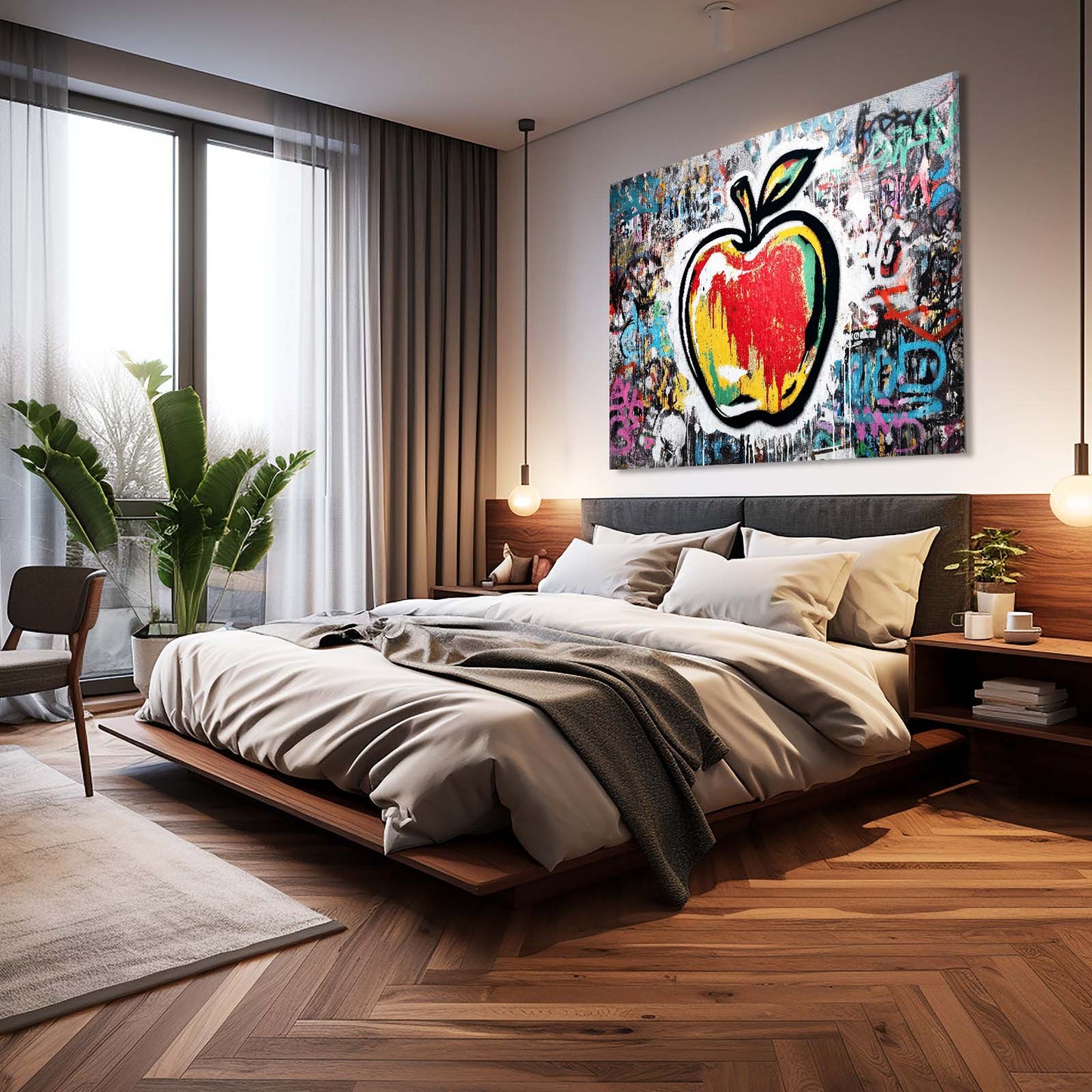 Graffiti Urban Wall Apple Wall Art – styled in a furnished interior
