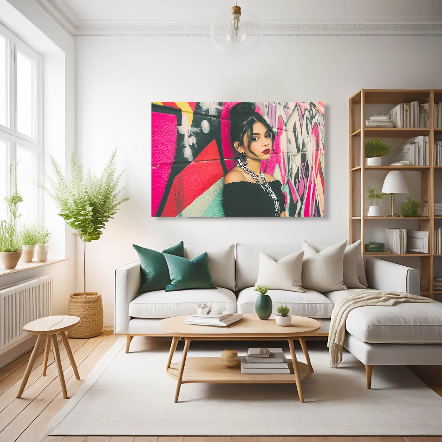 Graffiti Wall Portrait Photography Wall Art – styled in a furnished interior