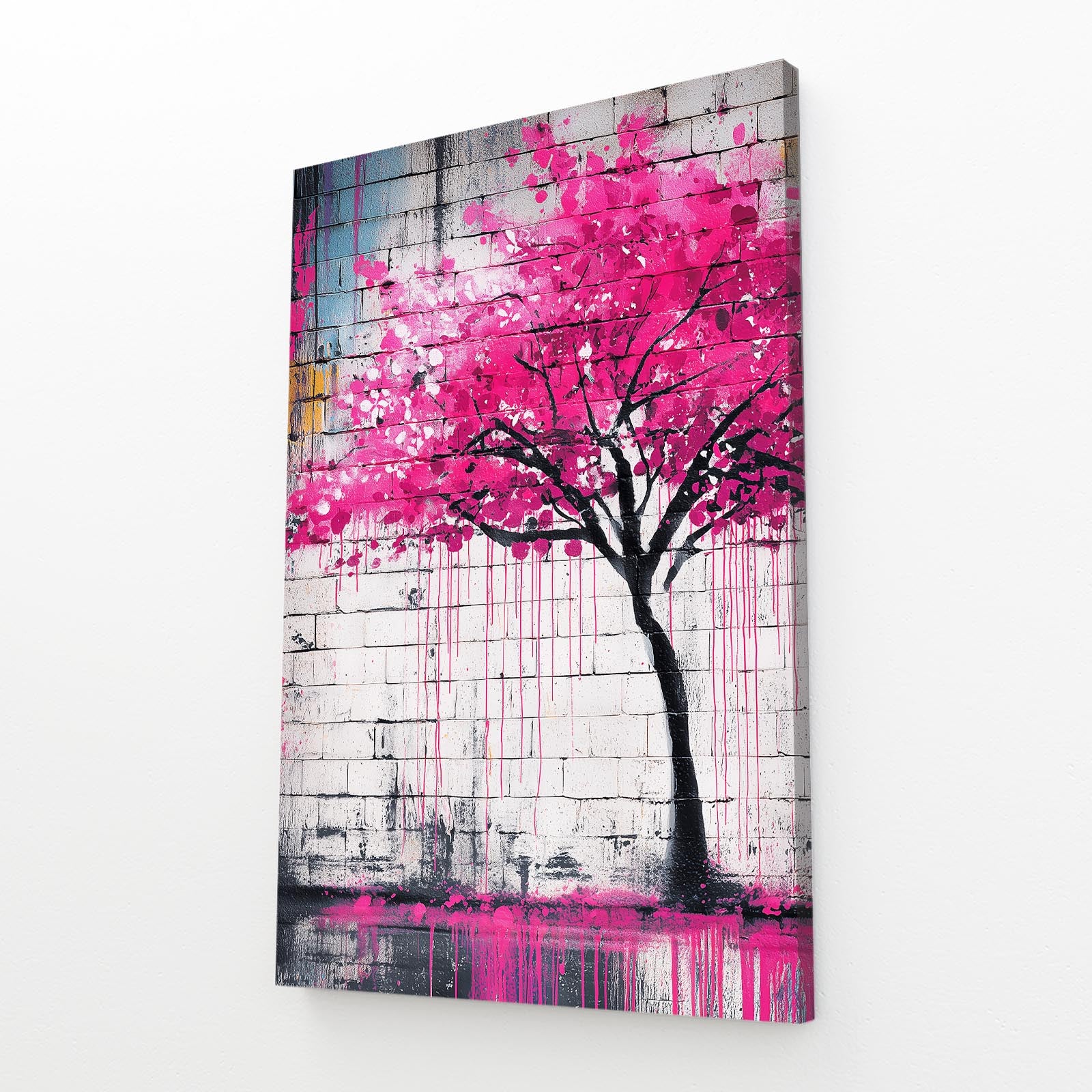 Graffiti Wall Tree Cherry Blossom Prints – angled canvas view on white background
