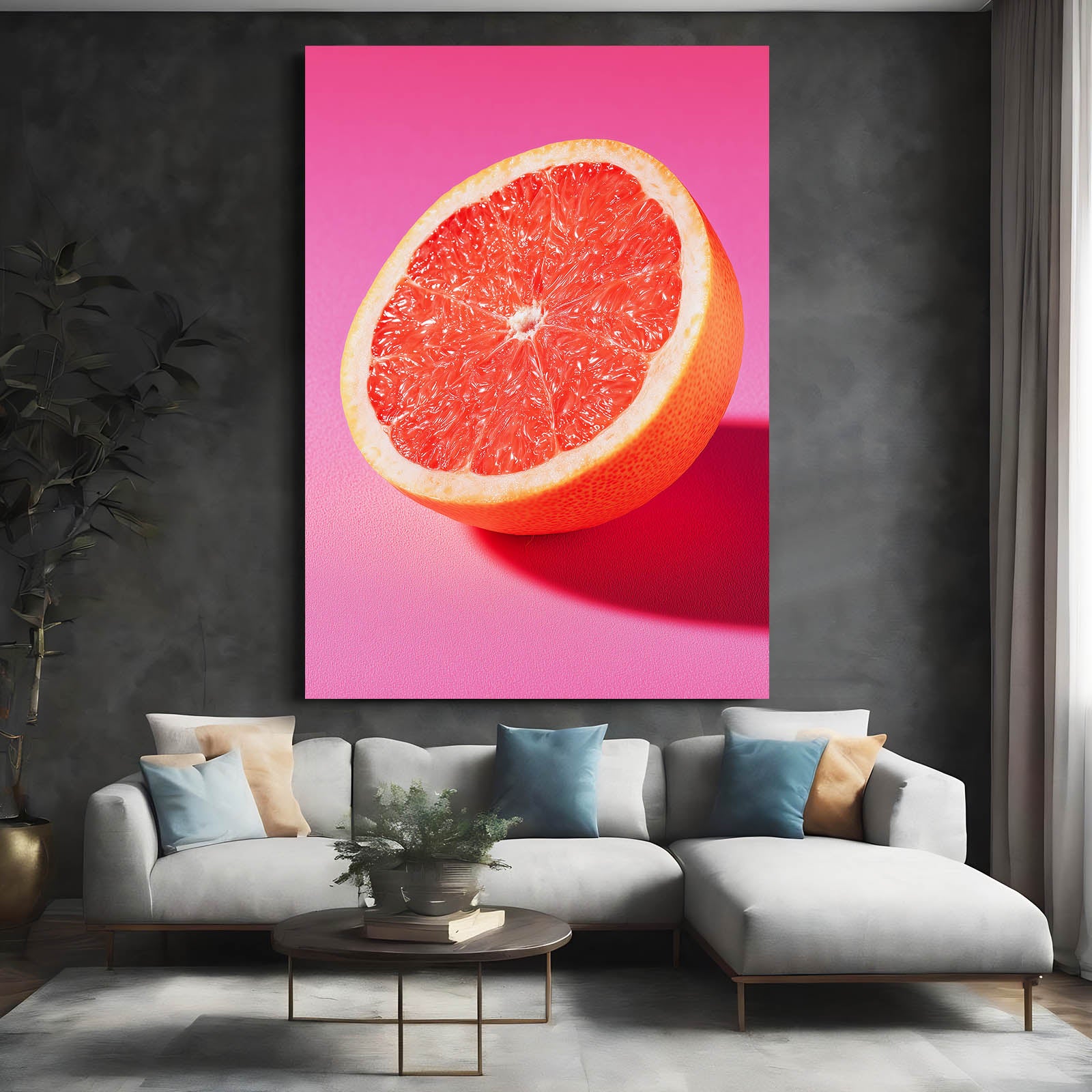 Grapefruit Half Pink Fruit Wall Decor – styled in a furnished interior