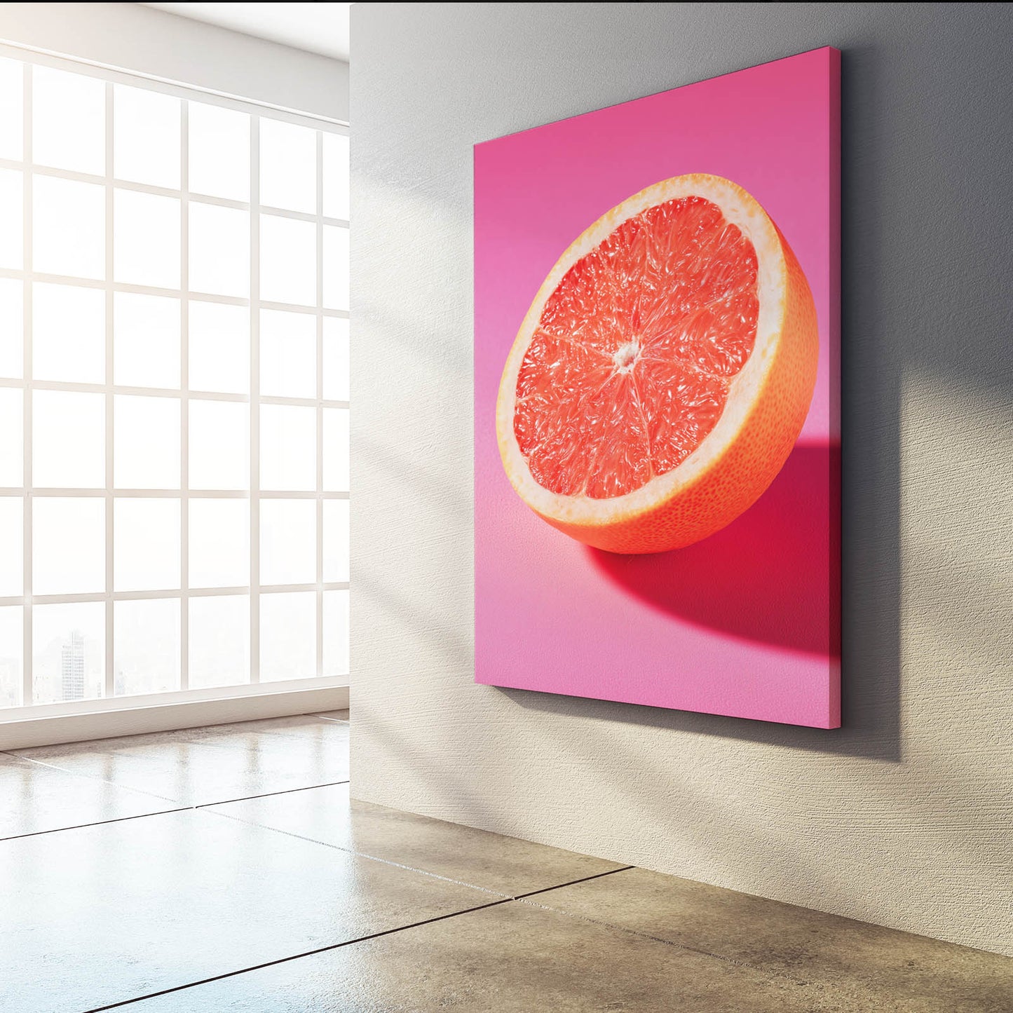 Grapefruit Half Pink Fruit Wall Decor – styled in a furnished interior