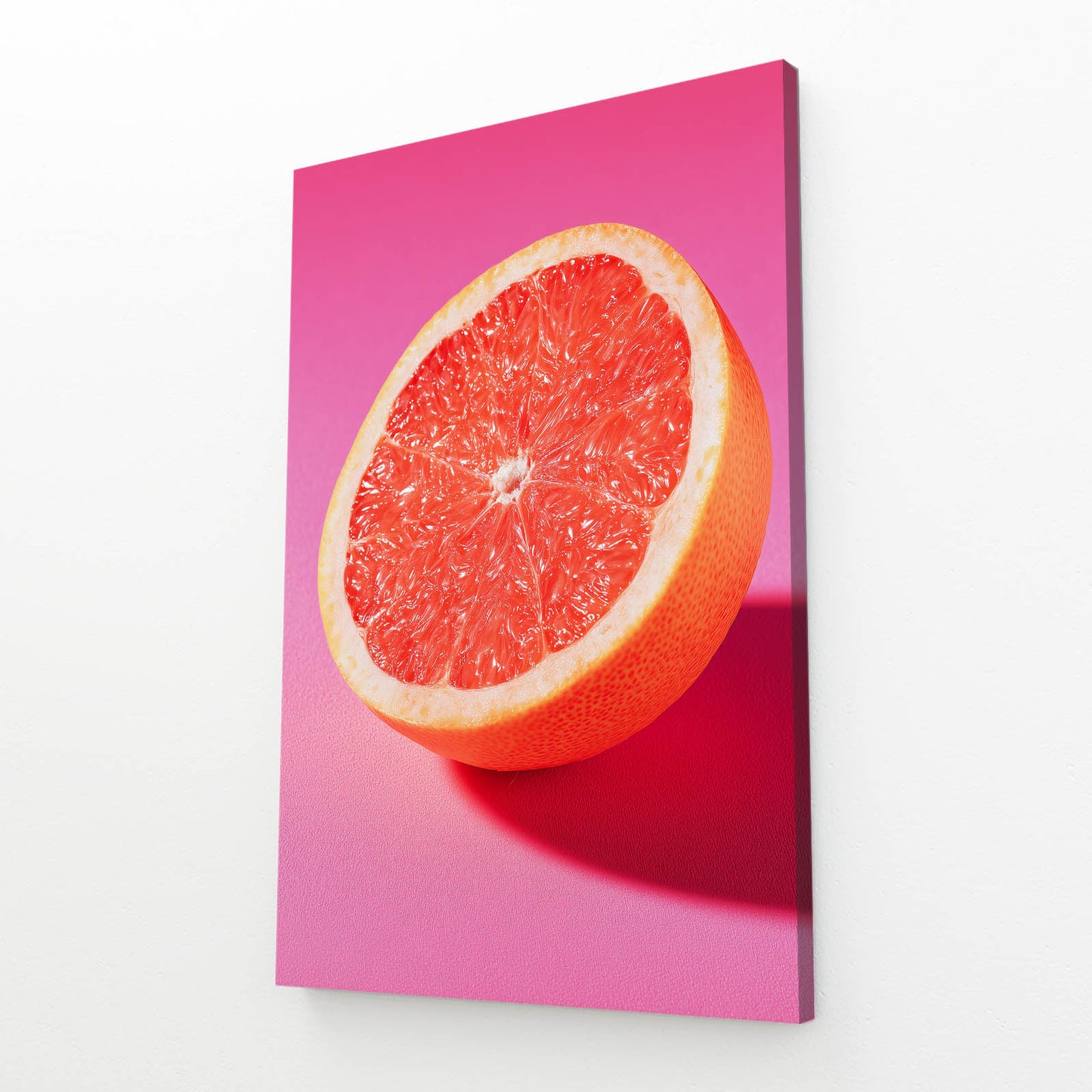 Grapefruit Half Pink Fruit Wall Decor – angled canvas view on white background