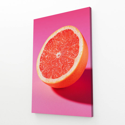 Grapefruit Half Pink Fruit Wall Decor – angled canvas view on white background