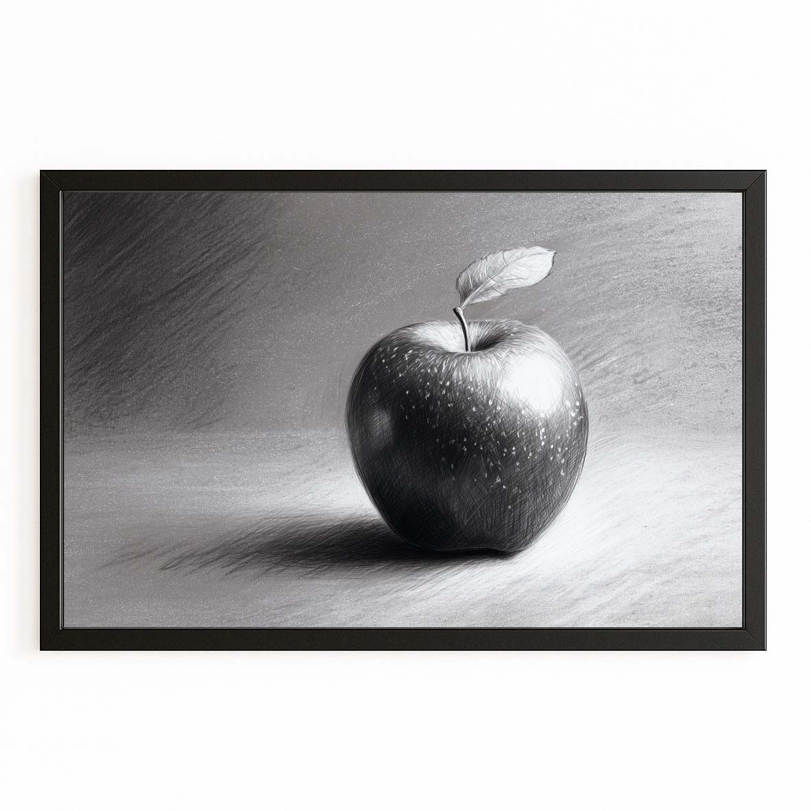 Graphite Sketch Apple Prints – with Premium Black frame on white background