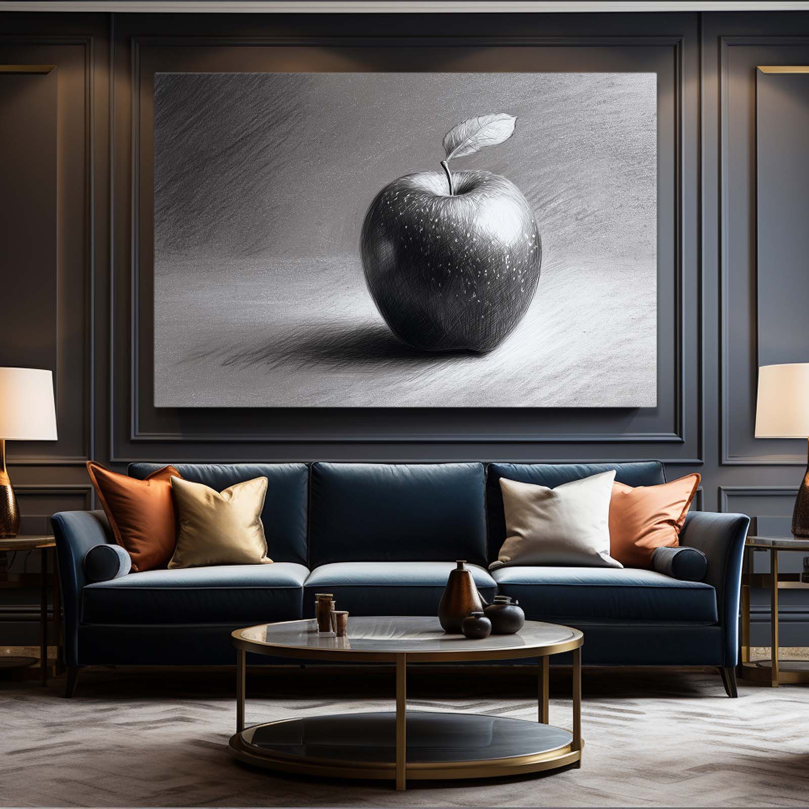 Graphite Sketch Apple Prints – styled in a furnished interior