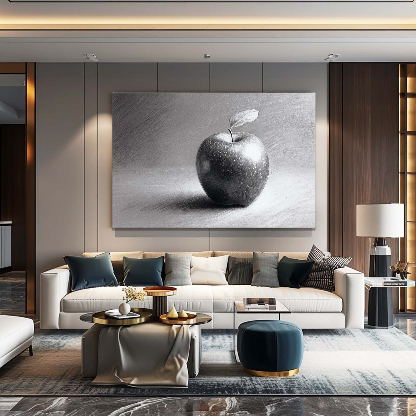 Graphite Sketch Apple Prints – styled in a furnished interior