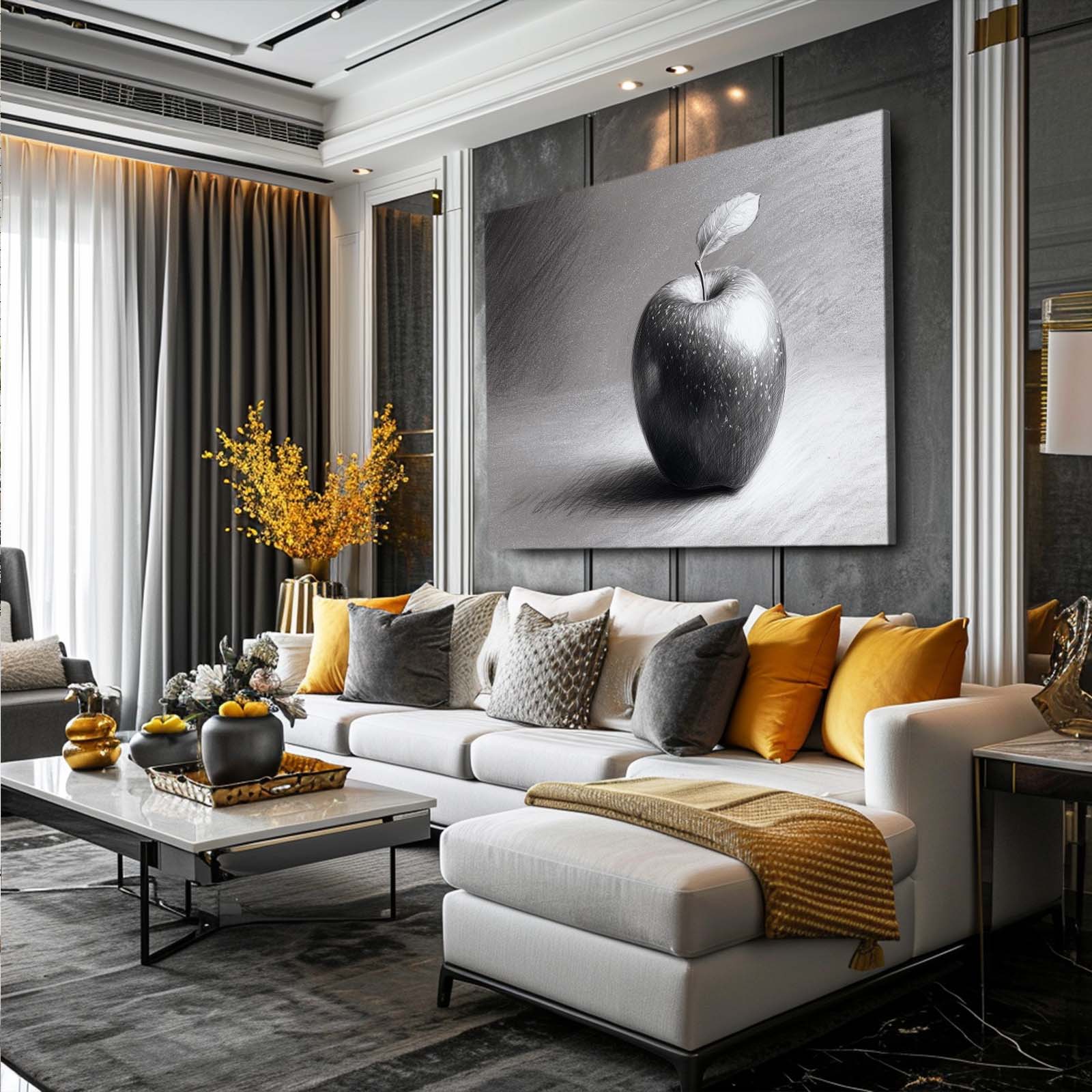 Graphite Sketch Apple Prints – styled in a furnished interior