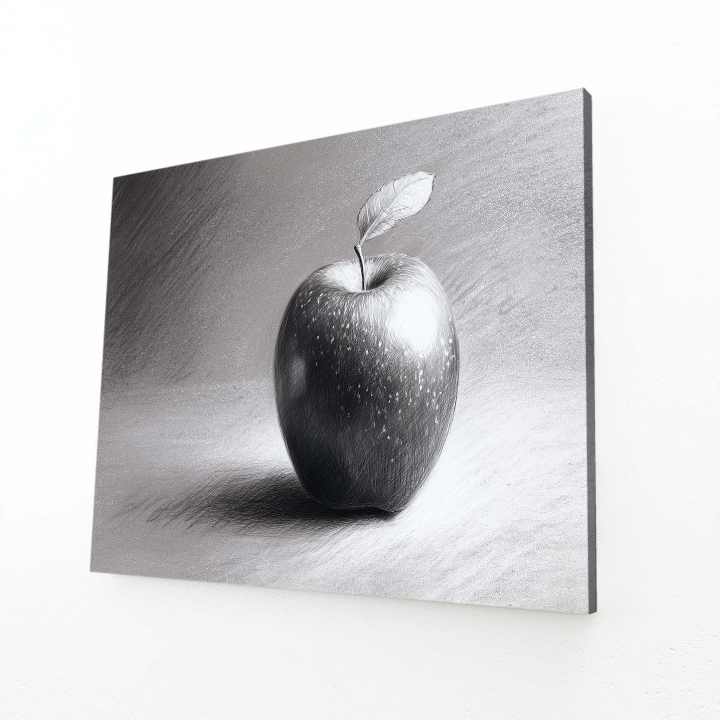 Graphite Sketch Apple Prints – angled canvas view on white background