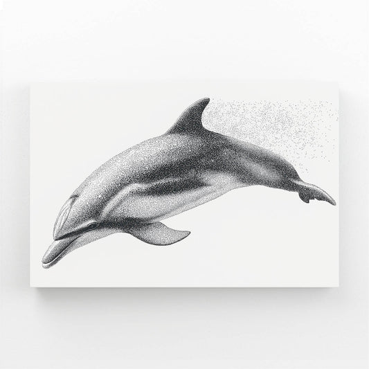 Graphite Stipple Dolphin Print – dolphin rendered in fine graphite stippling on a white background