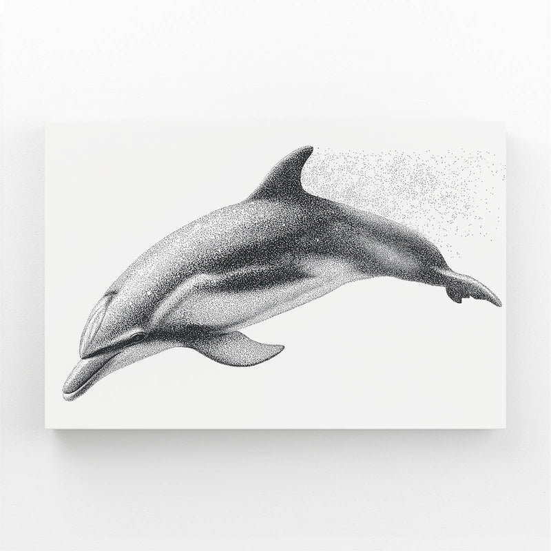 Graphite Stipple Dolphin Print – dolphin rendered in fine graphite stippling on a white background