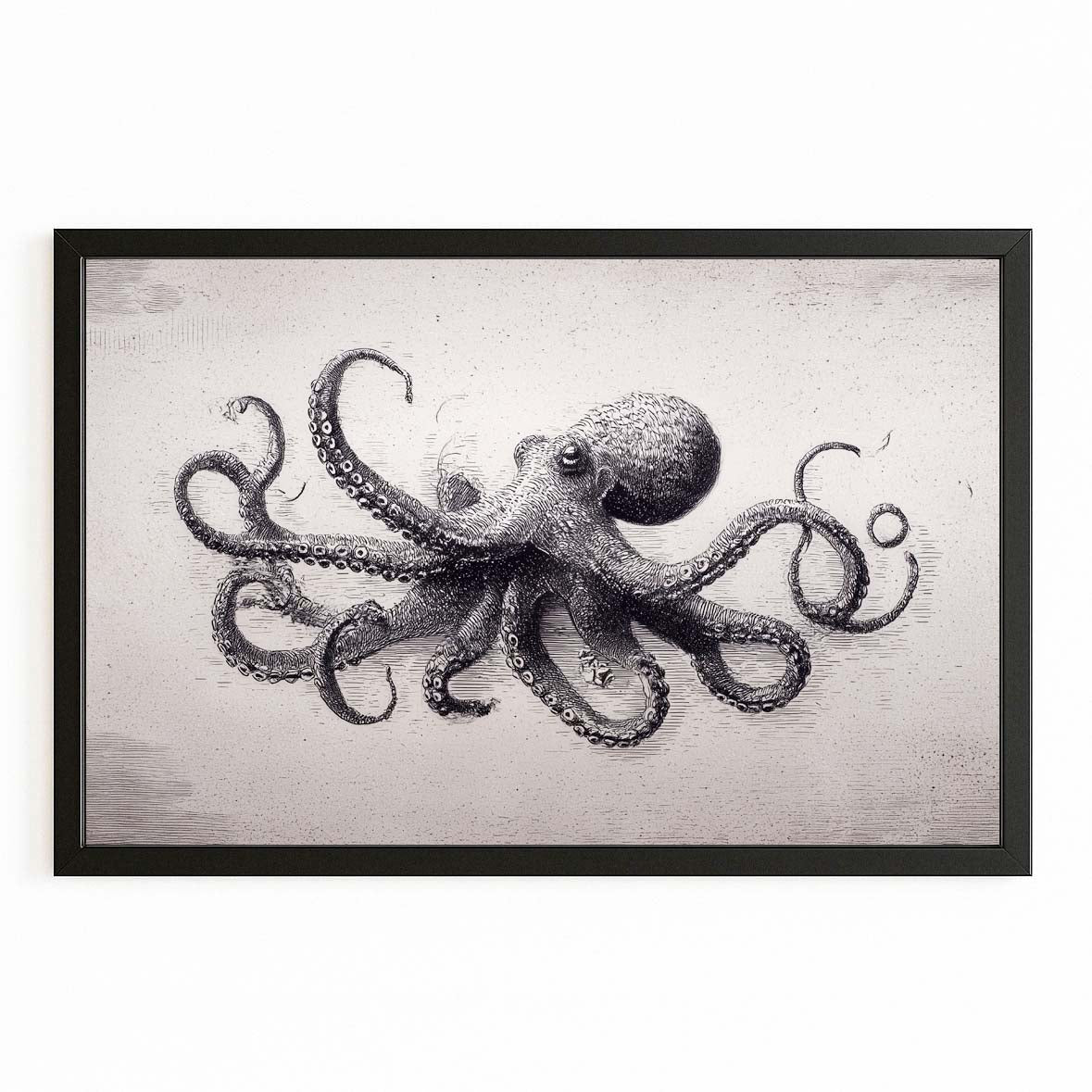 Graphite Study Octopus Wall Art – with Premium Black frame on white background
