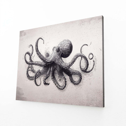 Graphite Study Octopus Wall Art – angled canvas view on white background