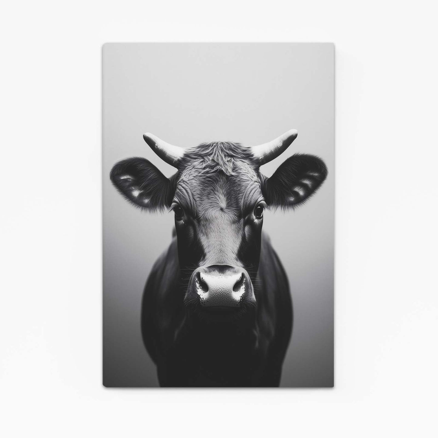 Gray Cow Artwork – angled canvas view on white background