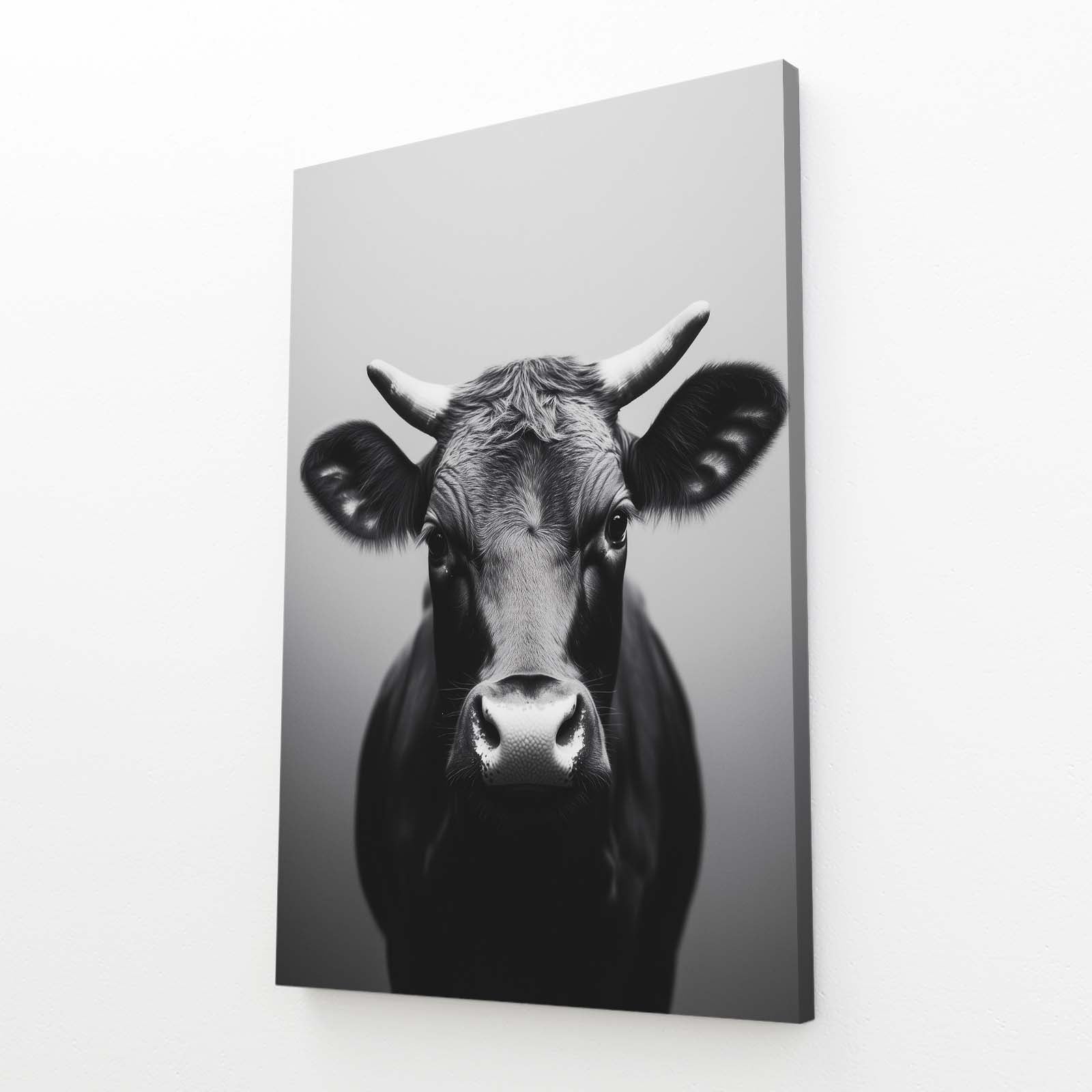 Gray Cow Artwork – angled canvas view on white background